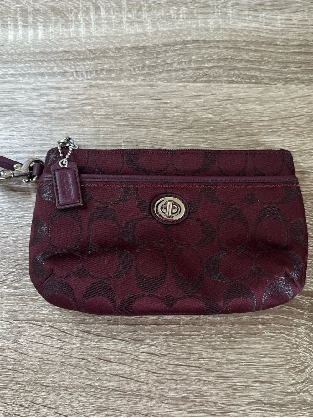 Coach Burgundy Signature Turnlock Wristlet - Picture 11 of 11